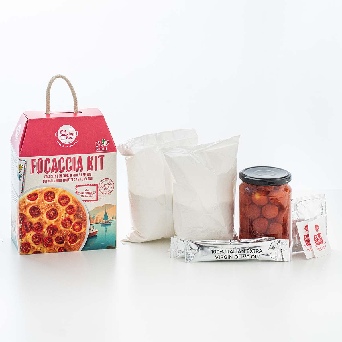 focaccia kit con tutti gli ingredienti